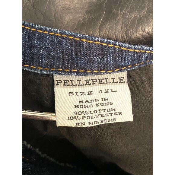 Vtg PELLE PELLE Denim Shirt Jacket Men's 4XL Dark Wash Fade Button Leather Trim - Picture 12 of 13